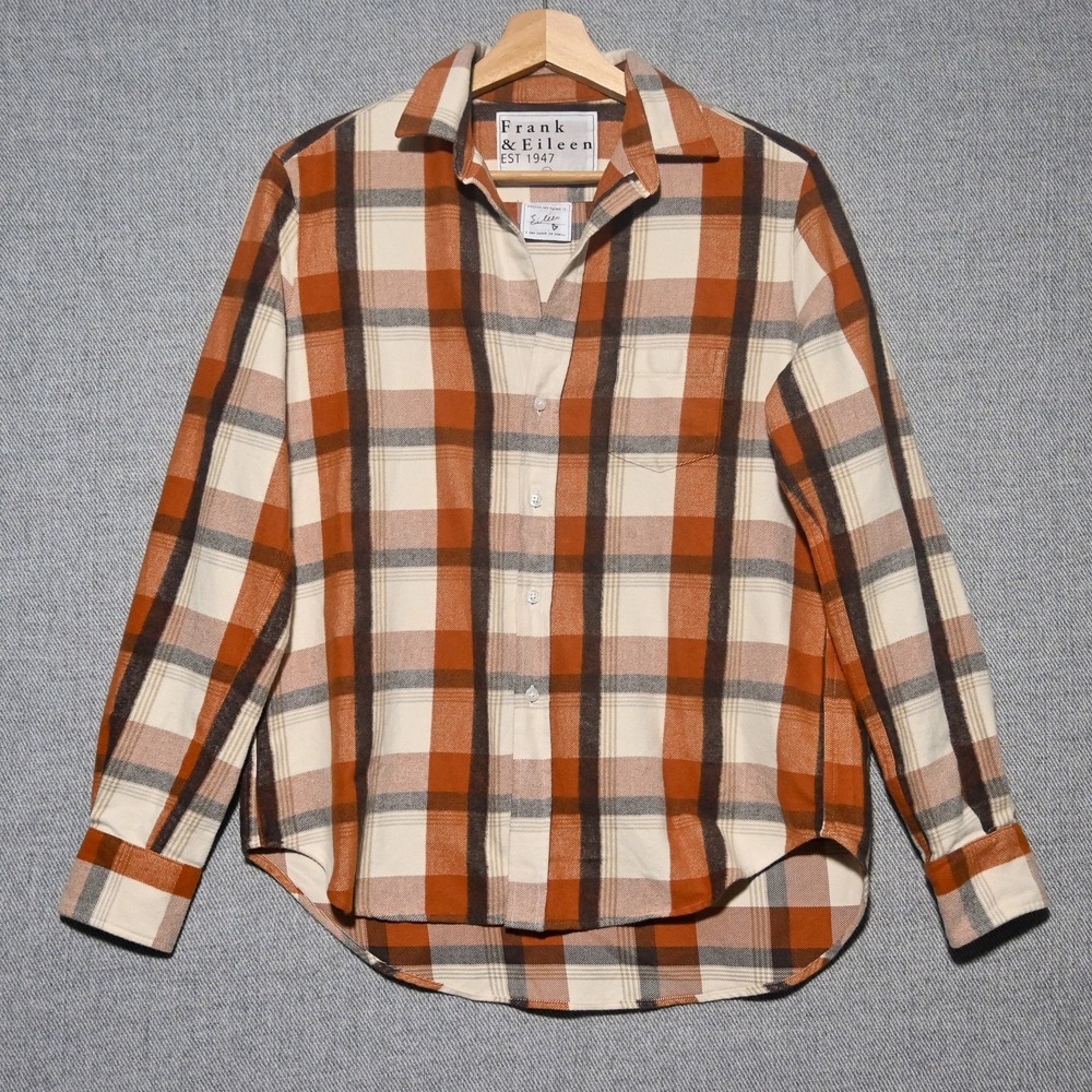 Frank & Eileen Eileen Button Down Shirt Womens Plaid Woven In Italy M Orange